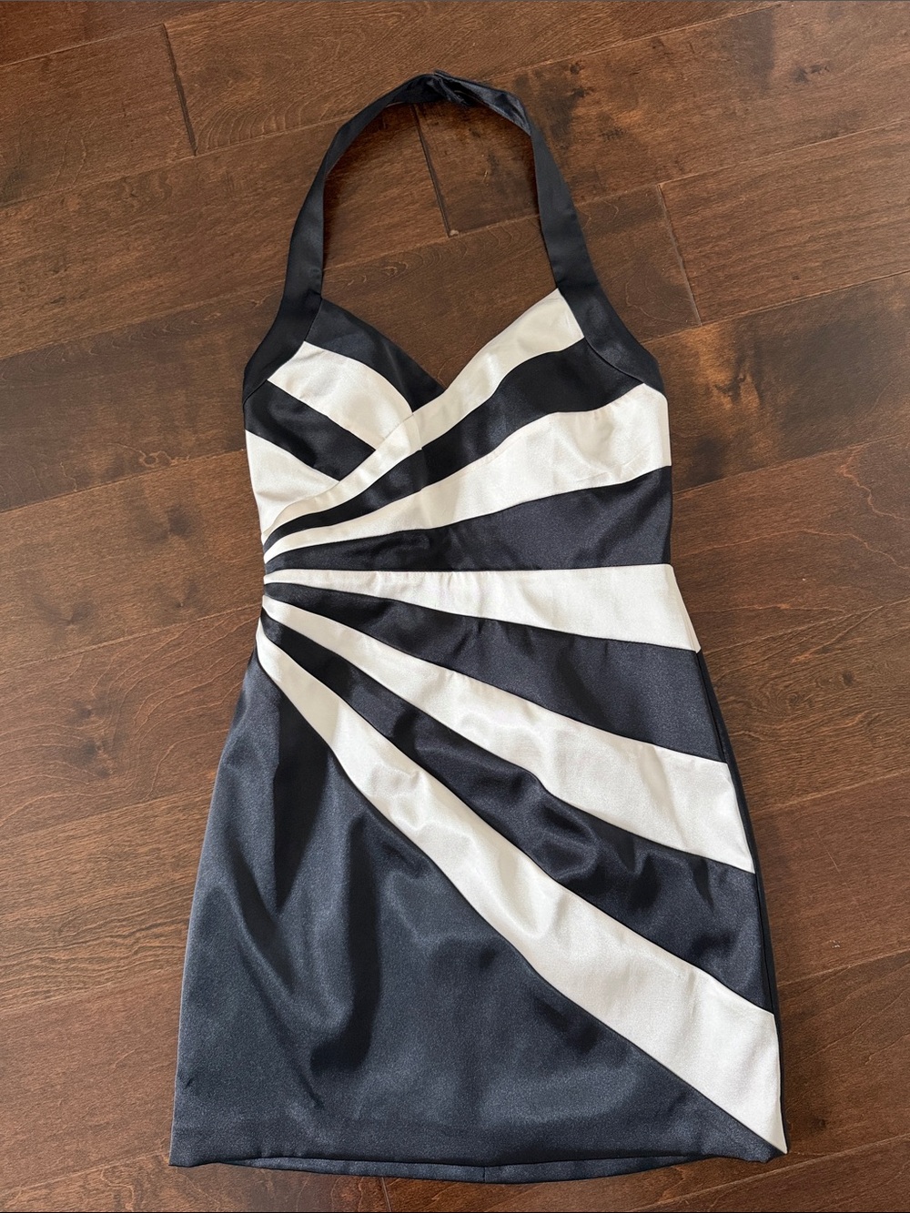 Arden B Black and White Striped Halter Mini Dress